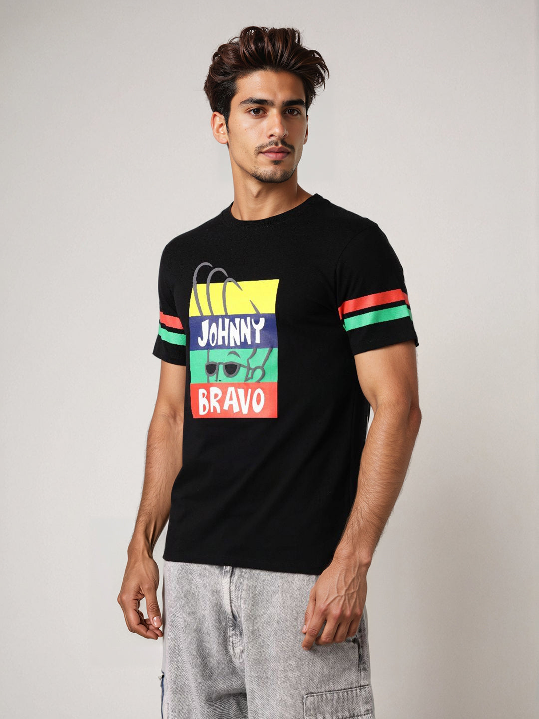 Men's Johnny Bravo Printed Slim Fit T-shirt