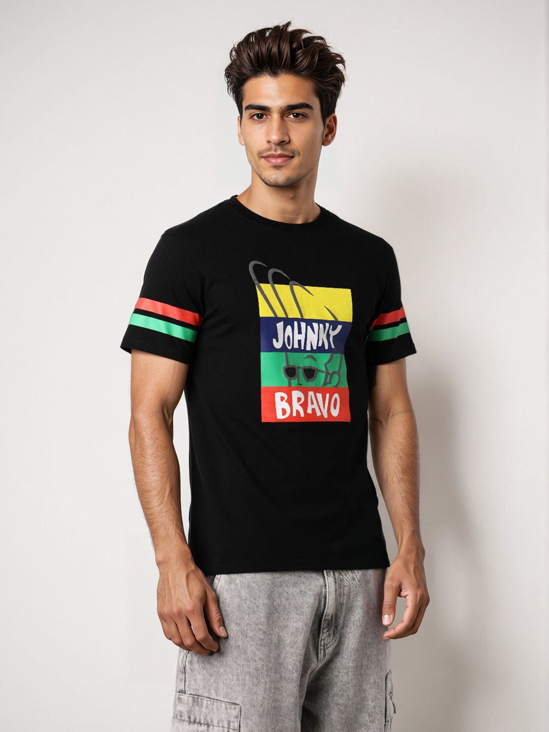 Men's Johnny Bravo Printed Slim Fit T-shirt