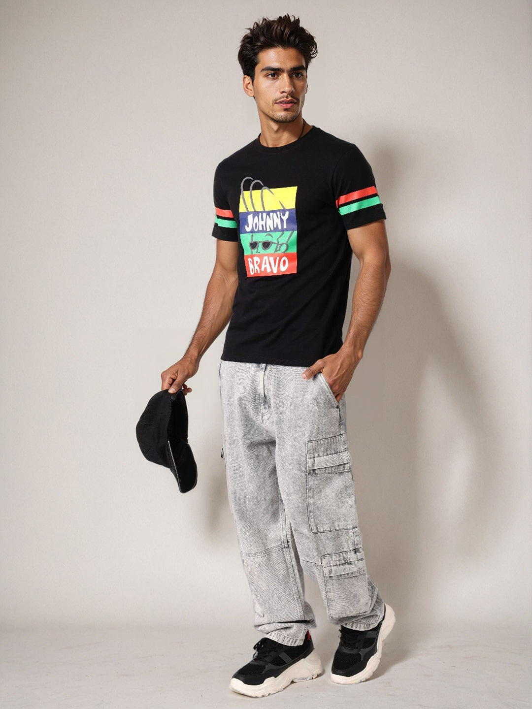 Men's Johnny Bravo Printed Slim Fit T-shirt