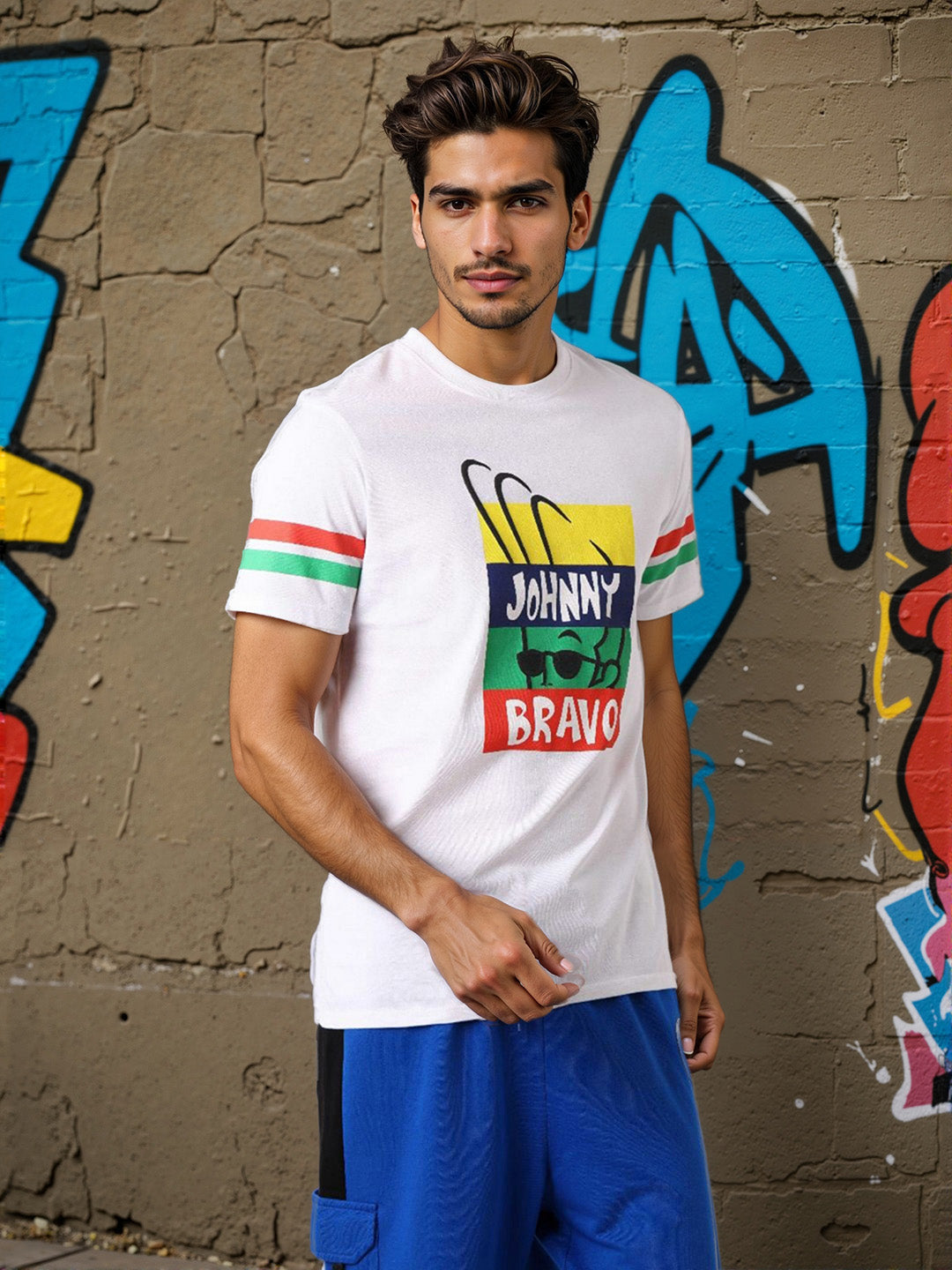 Men's Johnny Bravo Printed Slim Fit T-shirt