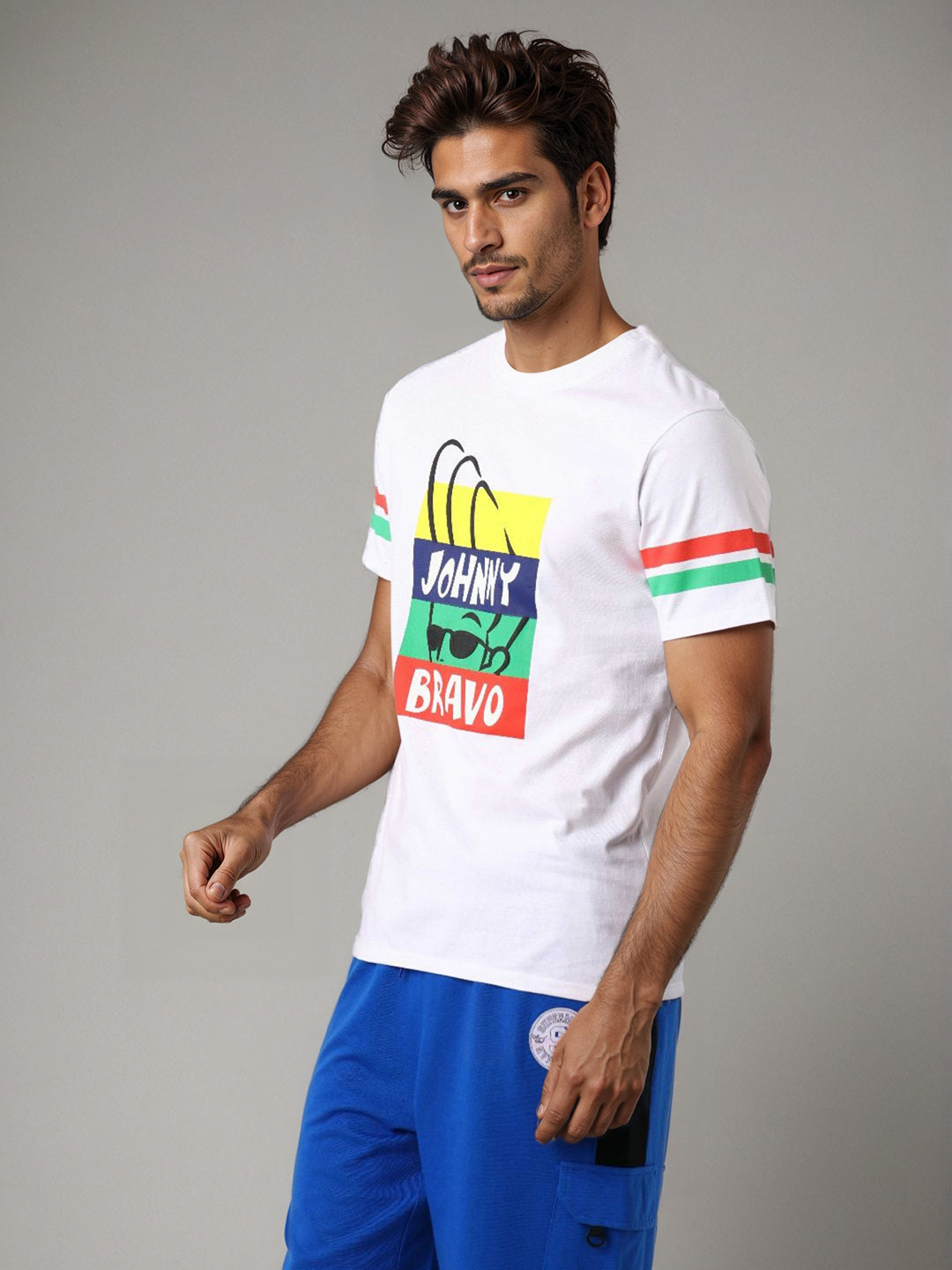 Men's Johnny Bravo Printed Slim Fit T-shirt