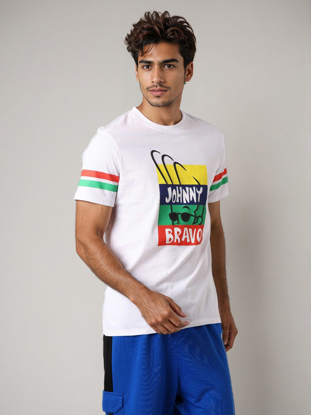 Men's Johnny Bravo Printed Slim Fit T-shirt