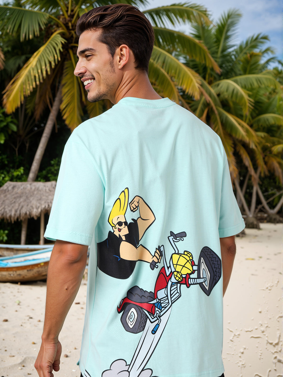 Men's Boxy Fit Johnny Bravo Back Print T-Shirt