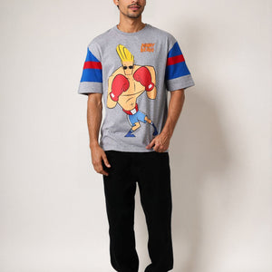 Men's Grey Boxy Fit Johnny Bravo Character Print T-Shirt