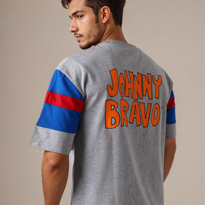 Men's Grey Boxy Fit Johnny Bravo Character Print T-Shirt