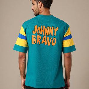 Men's Green Boxy Fit Johnny Bravo Character Print T-Shirt
