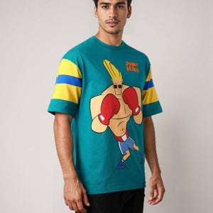 Men's Green Boxy Fit Johnny Bravo Character Print T-Shirt