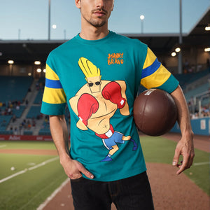 Men's Green Boxy Fit Johnny Bravo Character Print T-Shirt