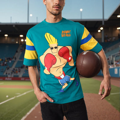 Men's Green Boxy Fit Johnny Bravo Character Print T-Shirt