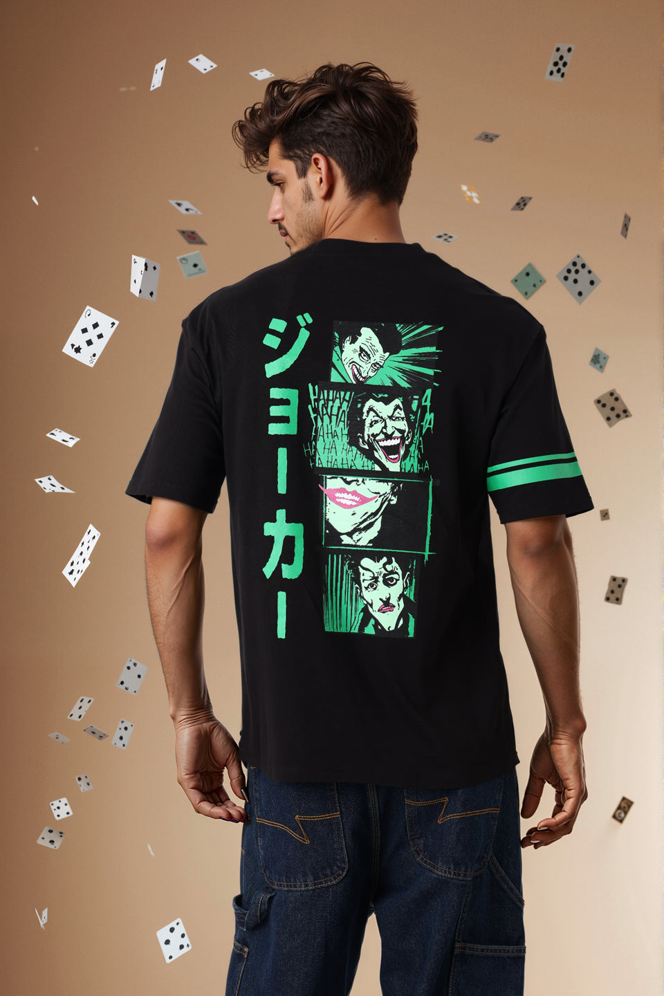 Men's Black Boxy Fit Character Print Crew Neck T-shirt