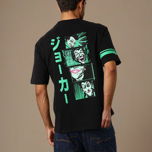 Men's Black Boxy Fit Character Print Crew Neck T-shirt