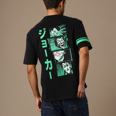 Men's Black Boxy Fit Character Print Crew Neck T-shirt