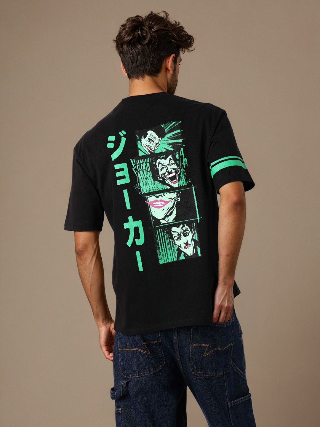Men's Black Boxy Fit Character Print Crew Neck T-shirt