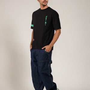 Men's Black Boxy Fit Character Print Crew Neck T-shirt