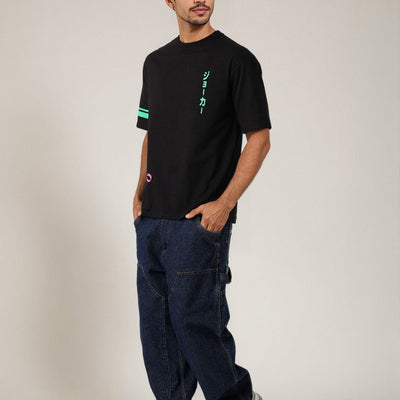 Men's Black Boxy Fit Character Print Crew Neck T-shirt