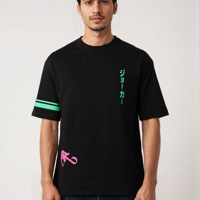 Men's Black Boxy Fit Character Print Crew Neck T-shirt