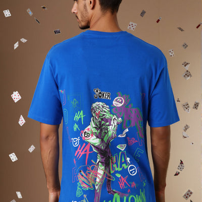 Men's Blue Boxy Fit Character Print Crew Neck T-shirt