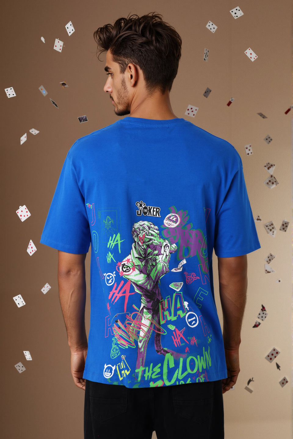 Men's Blue Boxy Fit Character Print Crew Neck T-shirt