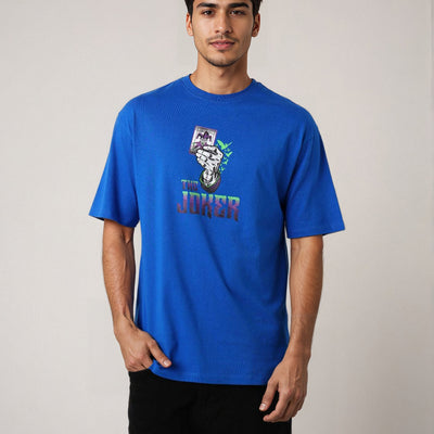Men's Blue Boxy Fit Character Print Crew Neck T-shirt