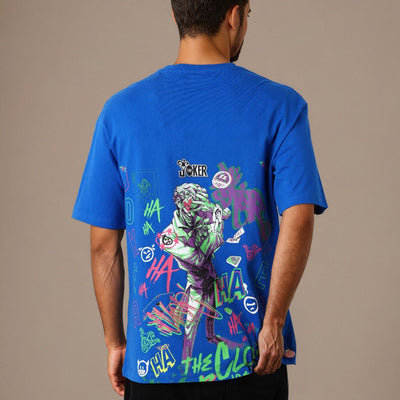 Men's Blue Boxy Fit Character Print Crew Neck T-shirt