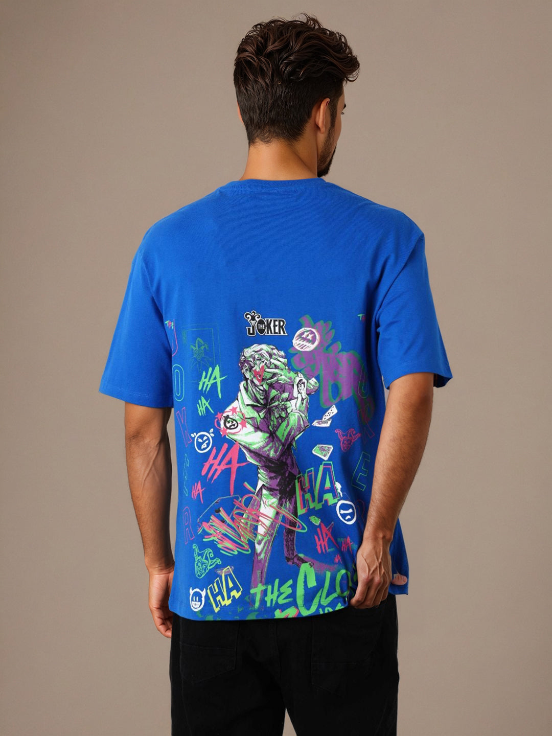 Men's Blue Boxy Fit Character Print Crew Neck T-shirt