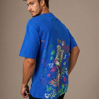 Men's Blue Boxy Fit Character Print Crew Neck T-shirt