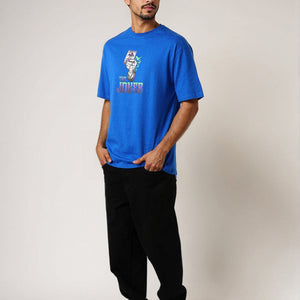 Men's Blue Boxy Fit Character Print Crew Neck T-shirt