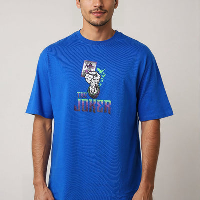 Men's Blue Boxy Fit Character Print Crew Neck T-shirt