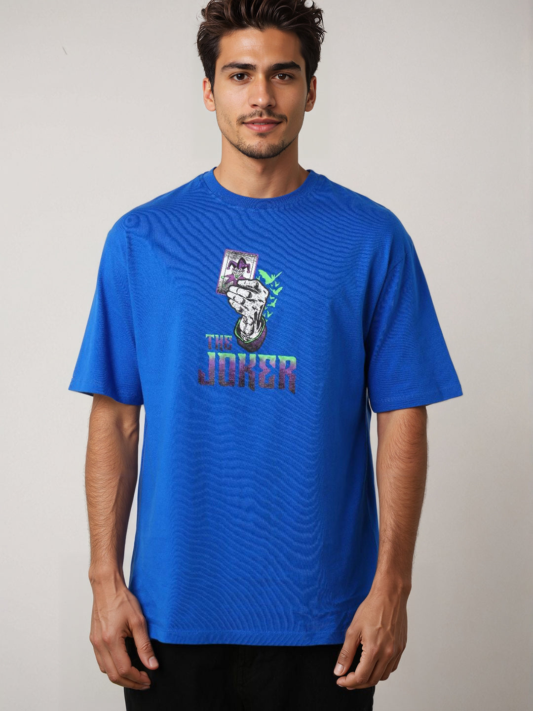 Men's Blue Boxy Fit Character Print Crew Neck T-shirt