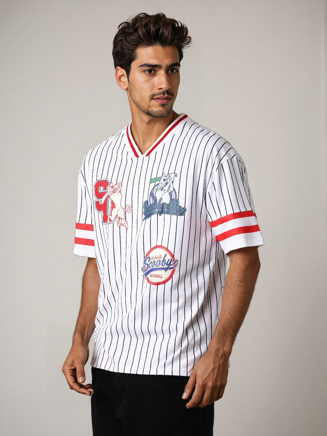 Men's White Boxy Fit Scooby-Doo Character Print T-Shirt