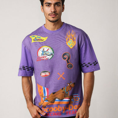 Men's Purple Boxy Fit Scooby-Doo Character Print T-Shirt