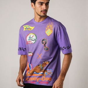 Men's Purple Boxy Fit Scooby-Doo Character Print T-Shirt