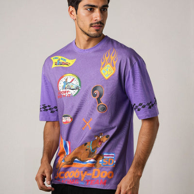 Men's Purple Boxy Fit Scooby-Doo Character Print T-Shirt