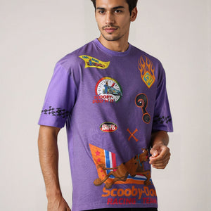 Men's Purple Boxy Fit Scooby-Doo Character Print T-Shirt
