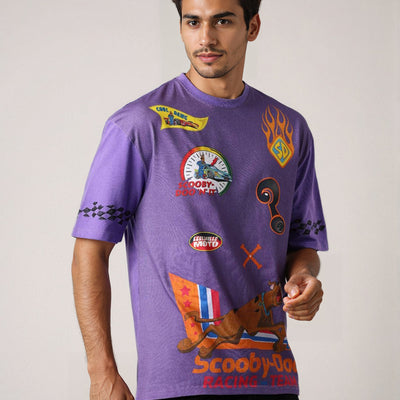 Men's Purple Boxy Fit Scooby-Doo Character Print T-Shirt