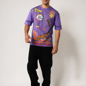 Men's Purple Boxy Fit Scooby-Doo Character Print T-Shirt