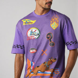 Men's Purple Boxy Fit Scooby-Doo Character Print T-Shirt