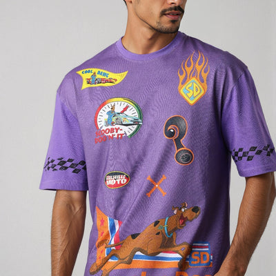 Men's Purple Boxy Fit Scooby-Doo Character Print T-Shirt