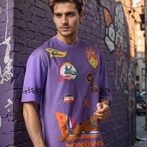 Men's Purple Boxy Fit Scooby-Doo Character Print T-Shirt