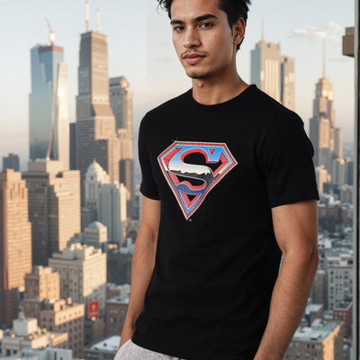 Men's Black Boxy Fit Character Print Crew Neck T-shirt