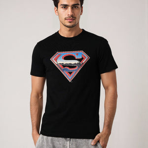 Men's Black Boxy Fit Character Print Crew Neck T-shirt