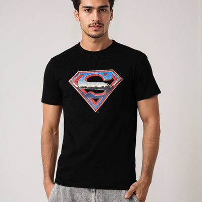 Men's Black Boxy Fit Character Print Crew Neck T-shirt