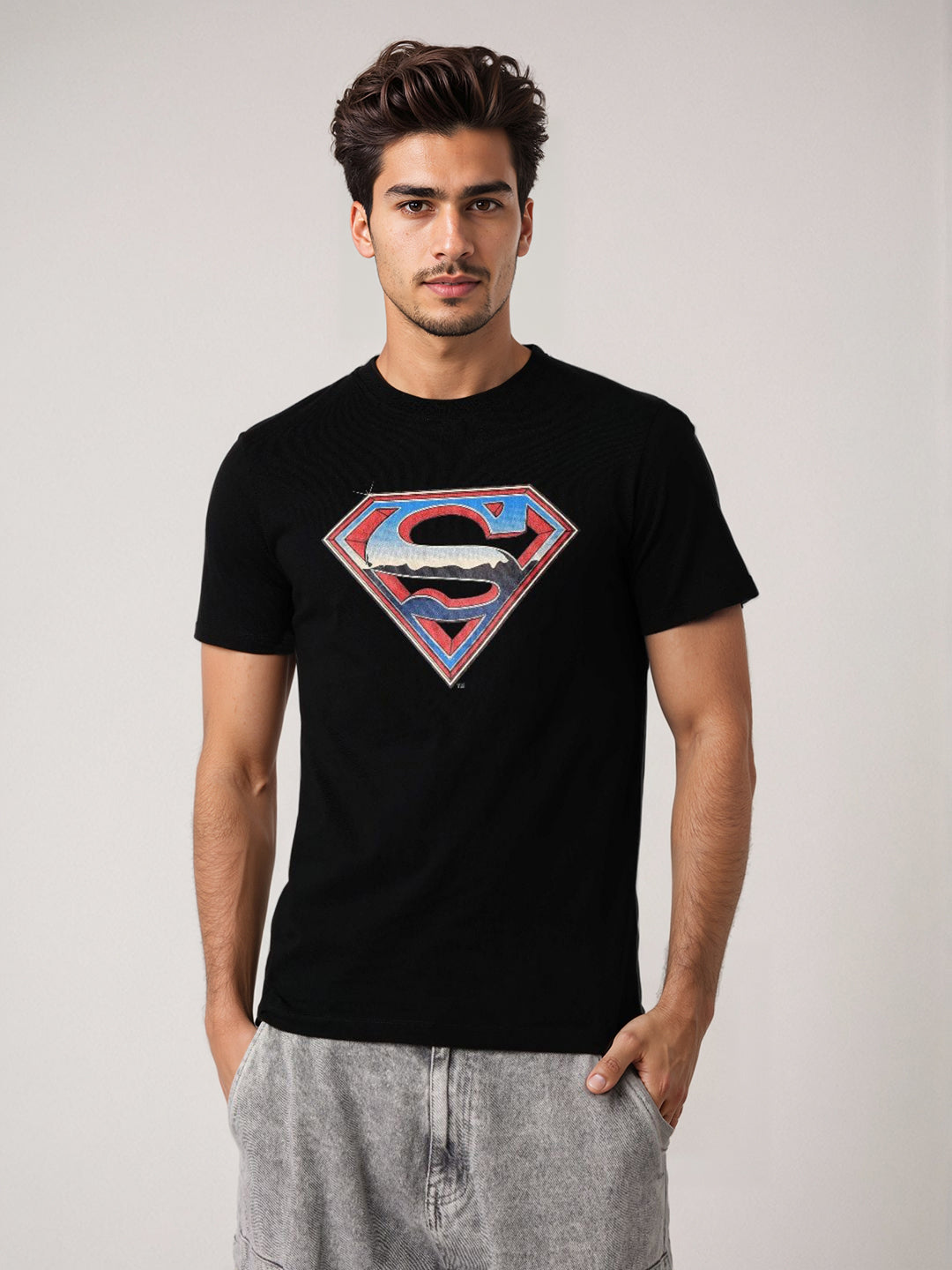 Men's Black Boxy Fit Character Print Crew Neck T-shirt