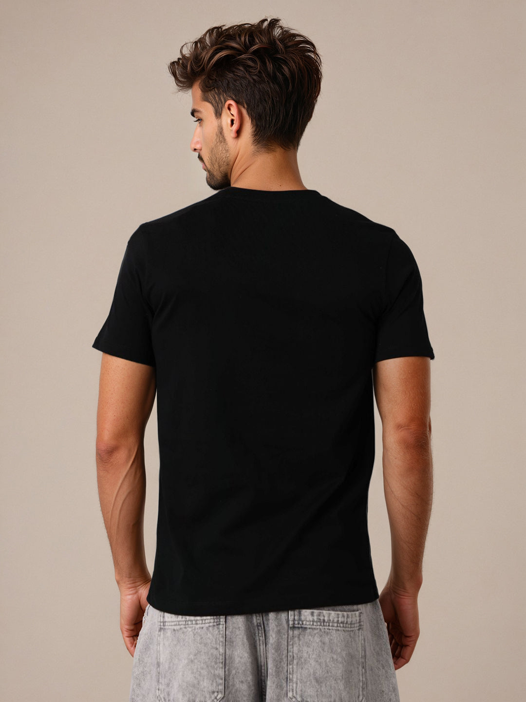 Men's Black Boxy Fit Character Print Crew Neck T-shirt