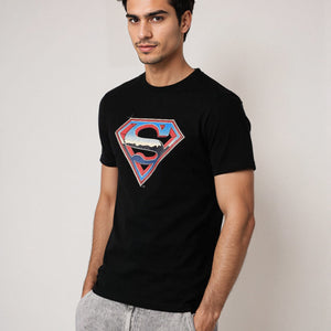 Men's Black Boxy Fit Character Print Crew Neck T-shirt
