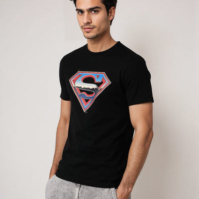 Men's Black Boxy Fit Character Print Crew Neck T-shirt