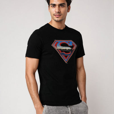 Men's Black Boxy Fit Character Print Crew Neck T-shirt