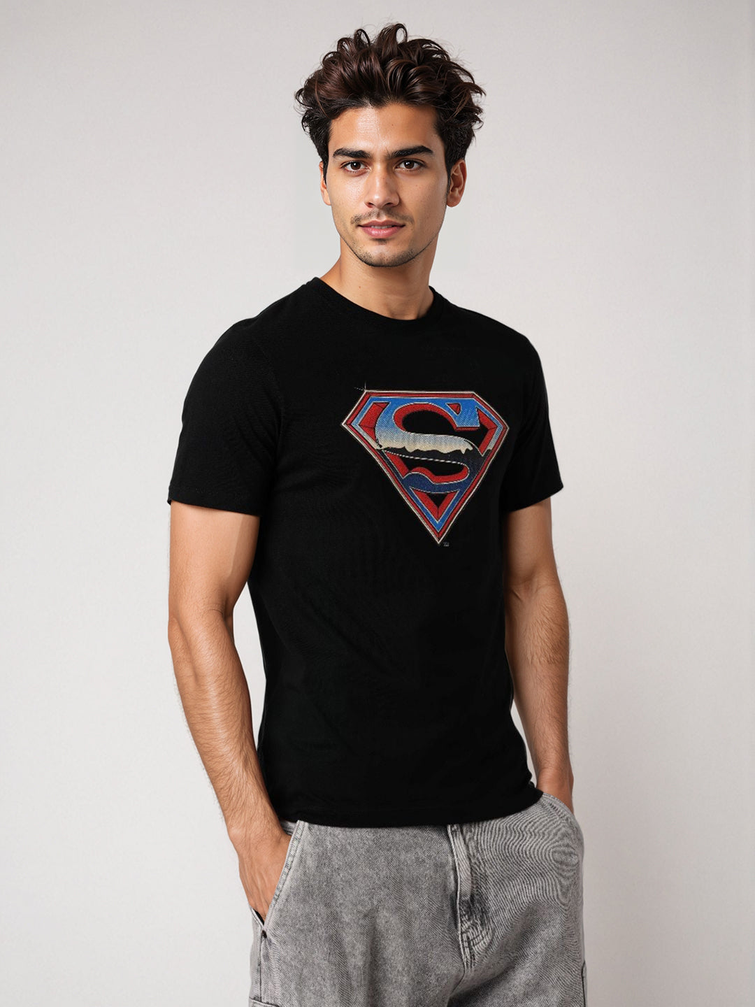 Men's Black Boxy Fit Character Print Crew Neck T-shirt