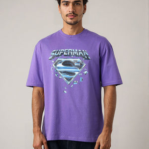 Men's Purple Boxy Fit Character Print Crew Neck T-shirt