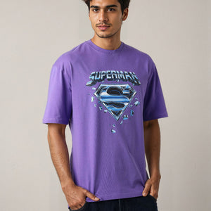 Men's Purple Boxy Fit Character Print Crew Neck T-shirt